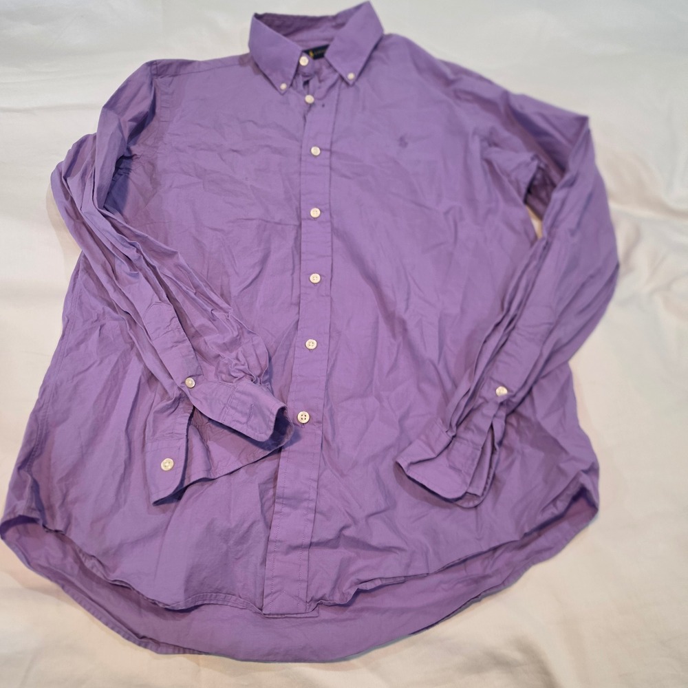 Ralph Lauren Button Down Mens Medium Purple Excellent Long Sleeve Cotton Poplin